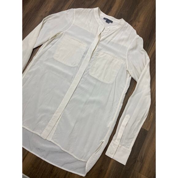 Women VINCE 100% silk cream banded collar button up oversized blouse top 4 - Picture 2 of 4